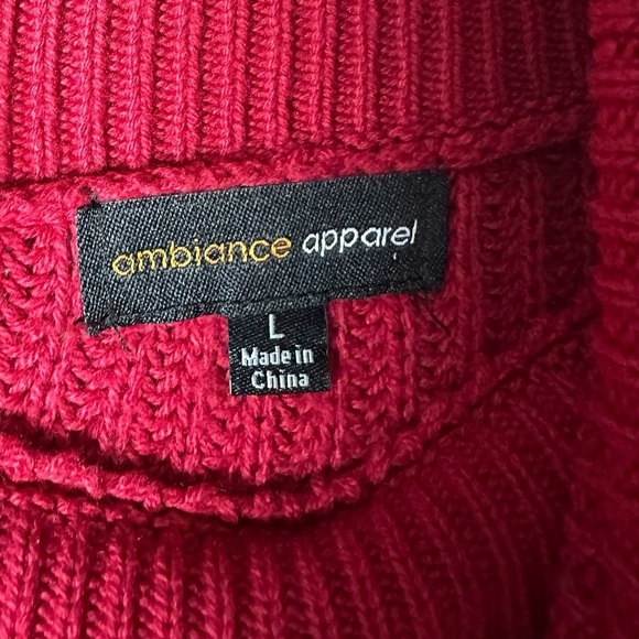 Ambiance Apparel Women’s Sweater Large Red Turtleneck Ribbed Knit Long Sleeve - Picture 8 of 8